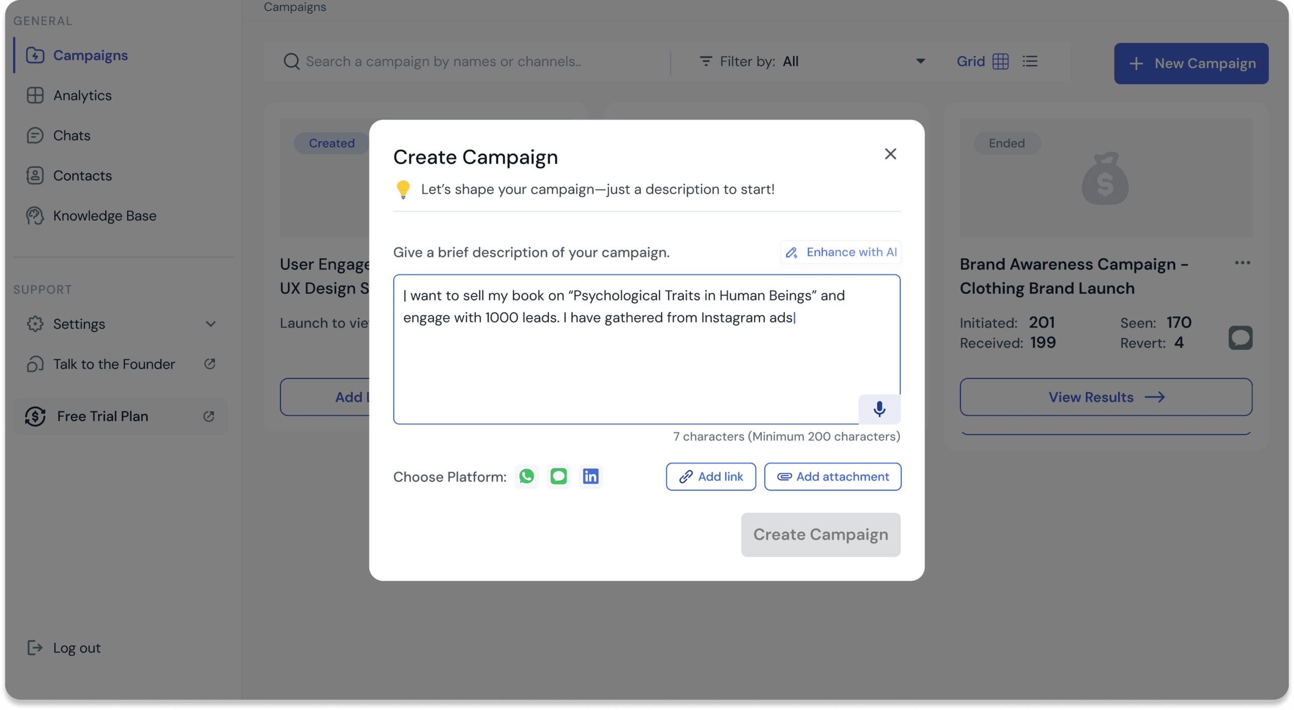 Sales automation tool for persuasive outreach via WhatsApp page.