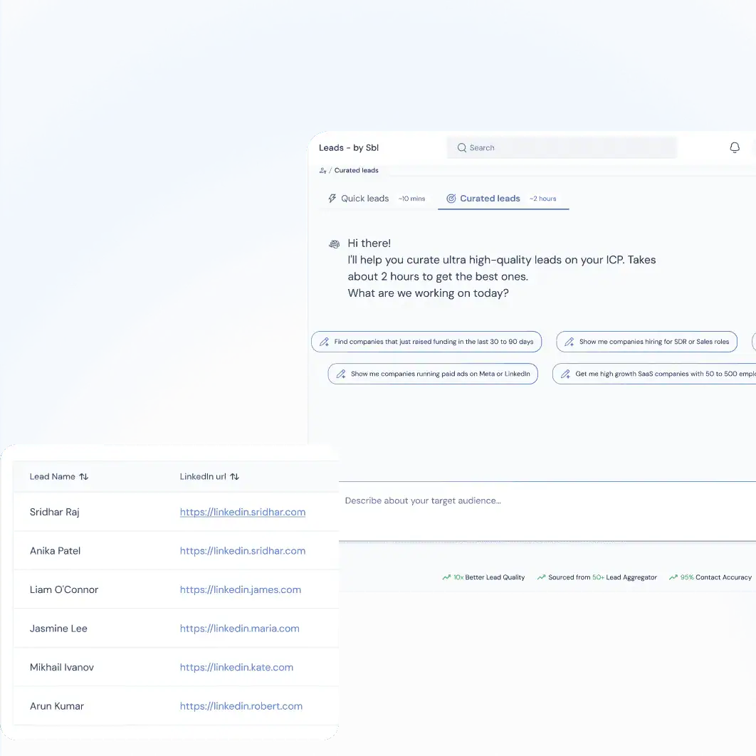 Sbl lead-generation interface with access to 500 million contacts
