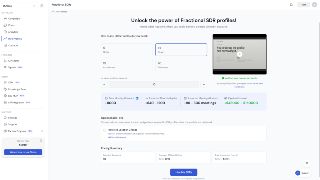 Hire Profile page