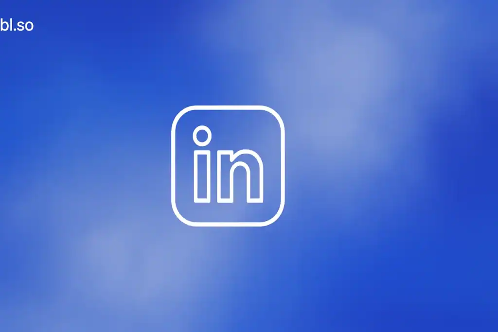 **Style E - Centered Icon Minimal:** "Automate LinkedIn Sales Navigator Messages in 2026 - 2560x1440px, 'Sbl.so' text branding (32px, white, top left), single large white LinkedIn icon centered (minimalistic line art style), soft cloudy gradient blending #3657D5 royal blue, light periwinkle, pale azure, and deep navy, dreamy atmospheric aesthetic, 80px padding from all sides, NOT transparent, clean abstract composition --ar 16:9"