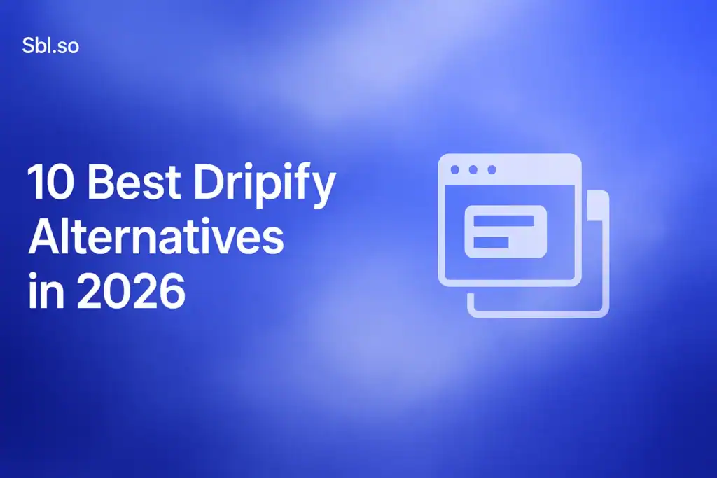 **Image Generation Prompt**: "10 Best Dripify Alternatives in 2026 - 2560x1440px, 'Sbl.so' text branding (32px, white, top left), main headline '10 Best Dripify Alternatives in 2026' (72-80px bold, white) on the left side with generous padding, minimalist centered icon representing a collection of software/tools (stack of UI windows or abstract apps icon), soft cloudy gradient background blending shades of #3657D5 royal blue, light periwinkle (#A8BCFF), and navy, dreamy atmospheric aesthetic, 80px padding from all sides, NOT transparent, clean modern style --ar 16:9" **Gradient Color Palette** (include): - **Light tones**: Sky blue, periwinkle (#A8BCFF), pale azure - **Core**: #3657D5 (brand blue) - **Deep tones**: Navy (#1E3A8A), deep cobalt, midnight blue
