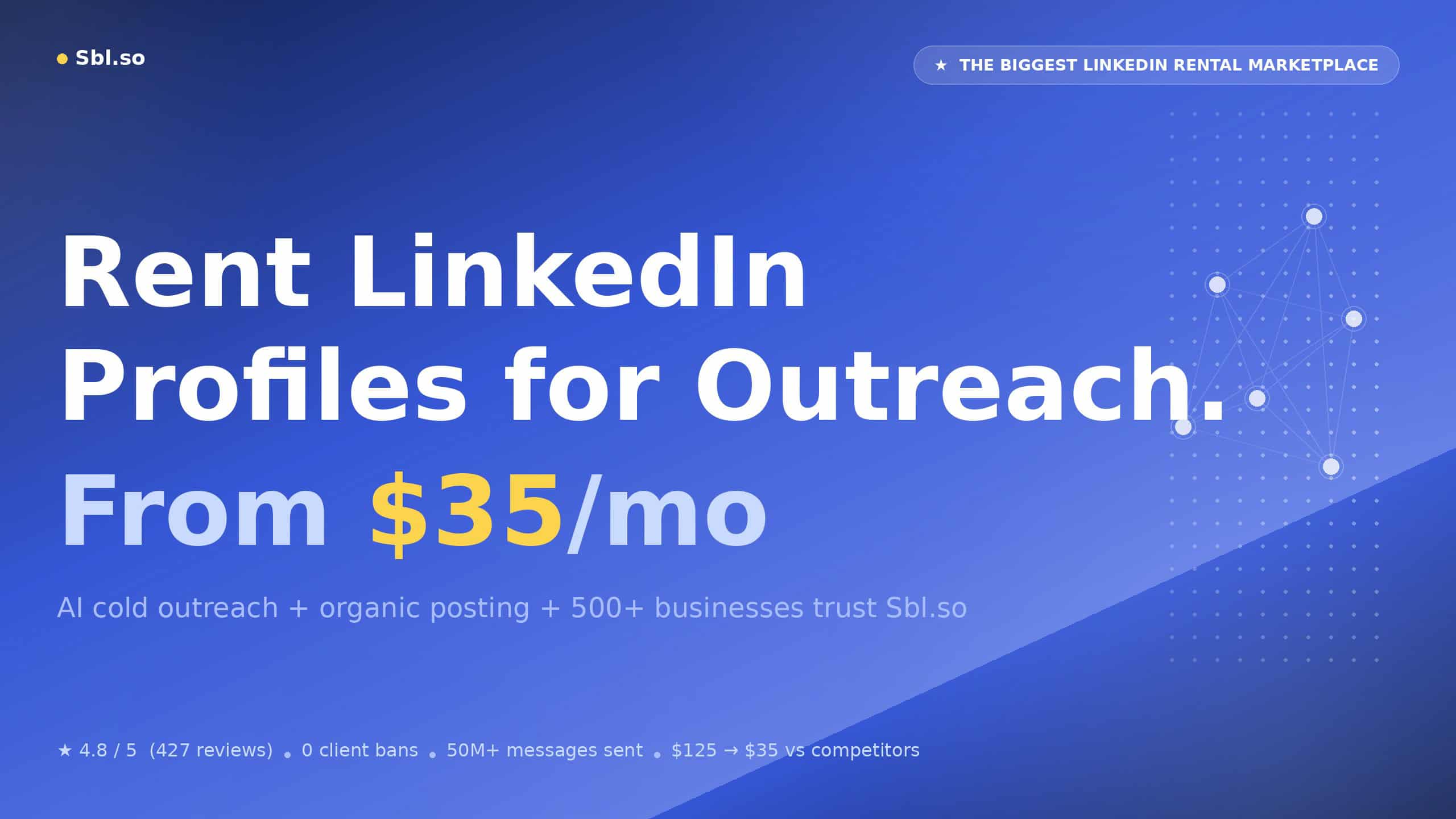 Rent LinkedIn profiles for outreach starting at $35 per month on Sbl.so, the biggest LinkedIn account rental marketplace trusted by 500+ businesses