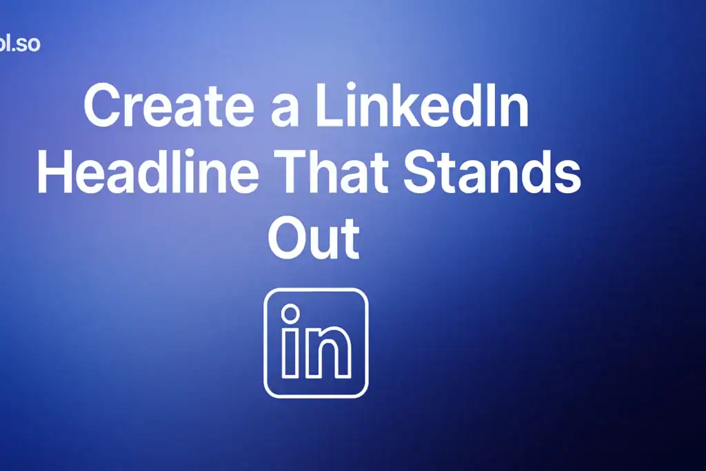 "Create a LinkedIn Headline That Stands Out | 2026 Examples - 2560x1440px, 'Sbl.so' text branding (32px, white, top left), large white headline (72-80px bold) on center with generous padding, LinkedIn icon prominently centered in minimalistic line art style, soft gradient background blending #3657D5 royal blue, light periwinkle, pale azure, and deep navy tones, dreamy atmospheric aesthetic, 80px padding from all sides, NOT transparent --ar 16:9"