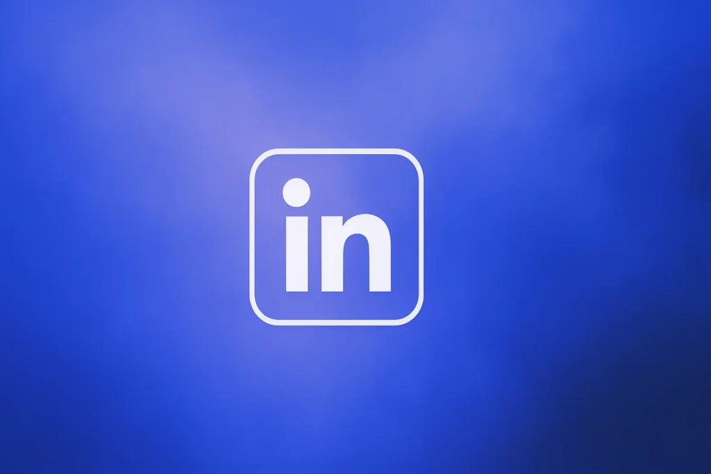 **Style E - Centered Icon Minimal:** "LinkedIn Automation for Agencies - 2560x1440px, single large white LinkedIn icon centered (minimalistic line art style), soft cloudy gradient blending #3657D5 royal blue, light periwinkle, pale azure, and deep navy, dreamy atmospheric aesthetic, 80px padding from all sides, NOT transparent, clean abstract composition --ar 16:9"