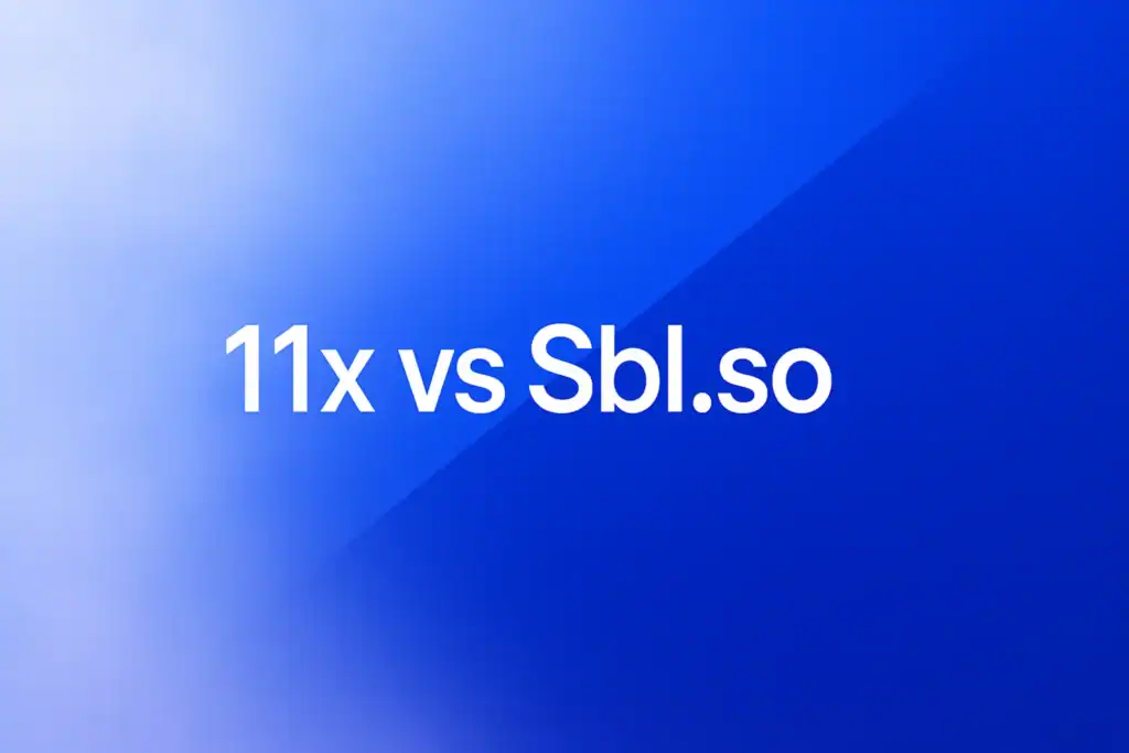 **Style E - Centered Icon Minimal:** "Sbl.so vs 11x - 2560x1440px, large white text '11x vs Sbl.so' centered, simple diagonal split with soft cloudy gradient on left for 11x and right for Sbl.so, gradient blending light sky blue, #3657D5 royal blue, periwinkle, and deep navy, clean abstract composition, 80px padding from all sides, NOT transparent, dreamy atmospheric aesthetic --ar 16:9" **Gradient Color Palette:** - **Light tones**: Sky blue, periwinkle (#A8BCFF) - **Core**: #3657D5 (brand blue) - **Deep tones**: Navy (#1E3A8A)