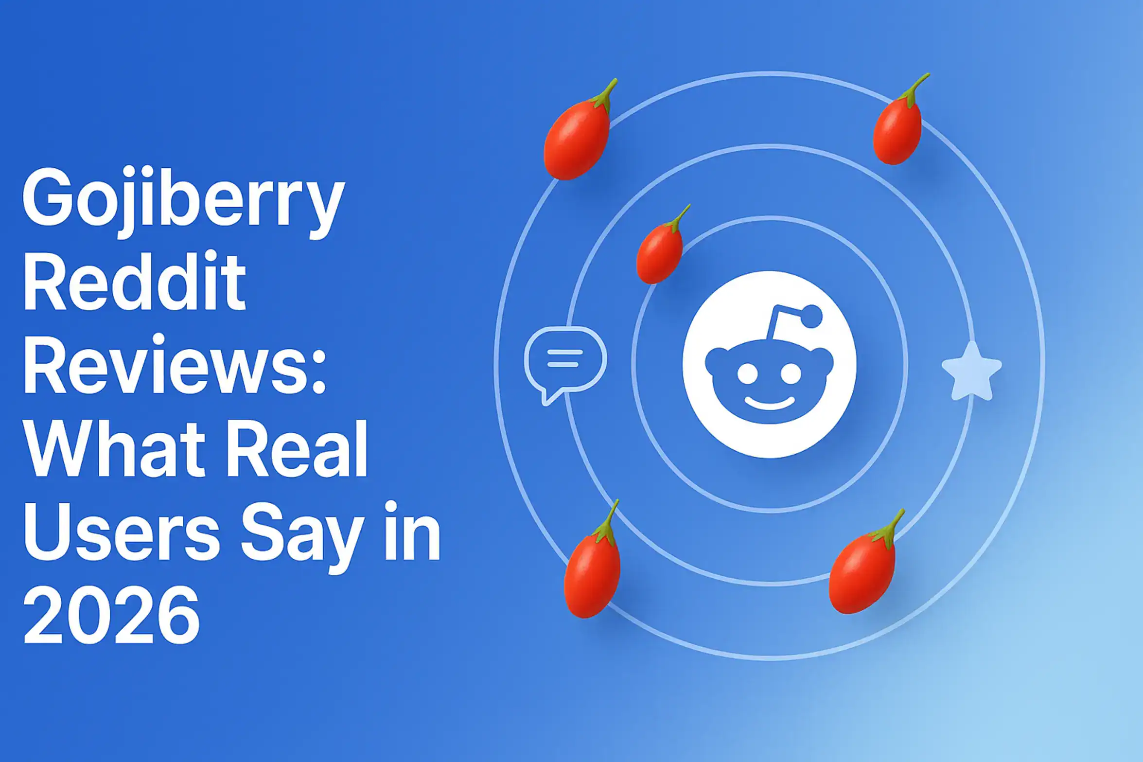 **Style A - Orbital/Icon Design:** "Gojiberry Reddit Reviews: What Real Users Say in 2026 - 2560x1440px, large white headline (72-80px bold) on left with generous padding, Reddit icon at center surrounded by concentric circular orbits with floating Gojiberry icons, minimalistic orbital diagram with meaningful symbols of reviews and ratings, soft gradient background blending #3657D5 royal blue, light azure, and navy tones, 80px padding from all sides, NOT transparent, dreamy atmospheric aesthetic --ar 16:9" --- In this prompt, the focus is on creating an engaging, minimalistic featured image that uses orbital/icon design to visually represent the concept of Reddit reviews for Gojiberry. The gradient background utilizes Sbl.so's brand blue along with complementary tones for a cohesive look. The image ensures clear messaging with the headline, while the circular orbit elements suggest a community and feedback theme.