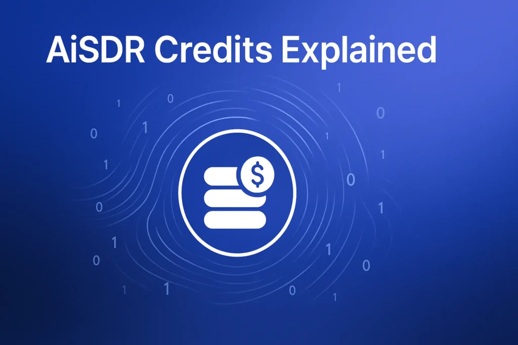 "**AiSDR Credits Explained** - 2560x1440px, large white headline (72-80px) at the top with generous padding, centered circular icon representing data credits, surrounded by dynamic swirling lines to indicate flow and movement, minimalistic digital elements such as binary digits gently orbiting, soft gradient background blending #3657D5, light periwinkle, and deep navy tones, 80px padding from all sides, NOT transparent, dreamlike atmospheric design, modern tech aesthetic --ar 16:9"